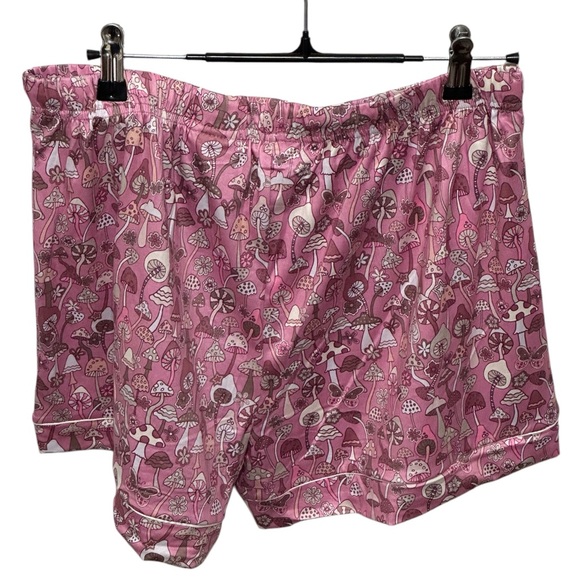 NWT Pink Mushroom Notch Collar Short Pajama Set Pink White Taupe - Picture 8 of 11